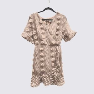 Bella Ella Faux Wrap Mini Dress | Taupe | Size Large | NWT